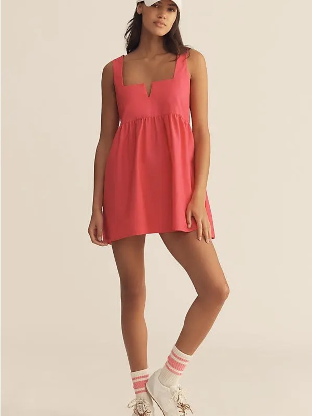 Anthropologie Hot Pink Tank Mini Dress with Square Notch Neckline